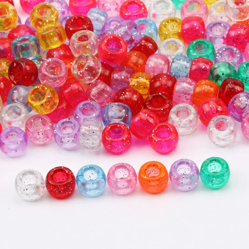 100pcs 6*9mm Round Dreadlock Acrylic Beads Big Hole Spacer Hair Beads for Jewelry Making DIY Bracelet Necklace Craft Needlework