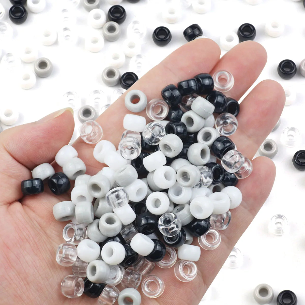 Round Plastic Pony Beads 6x9mm 200-1200pcs For Jewelry Making DIY Hair Braids And Party Decorations Black White Grey Loose Beads
