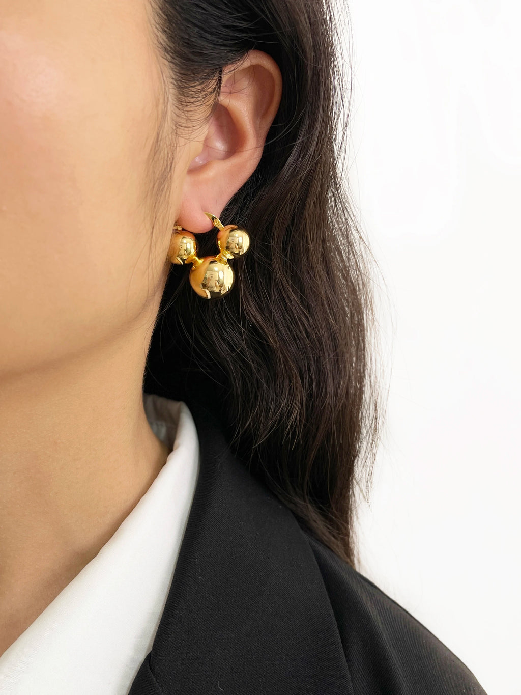 Chunky Gold Silver Plated Triple Ball Hoop Earrings Female Minimalist Jewelry Large Metal  Earring