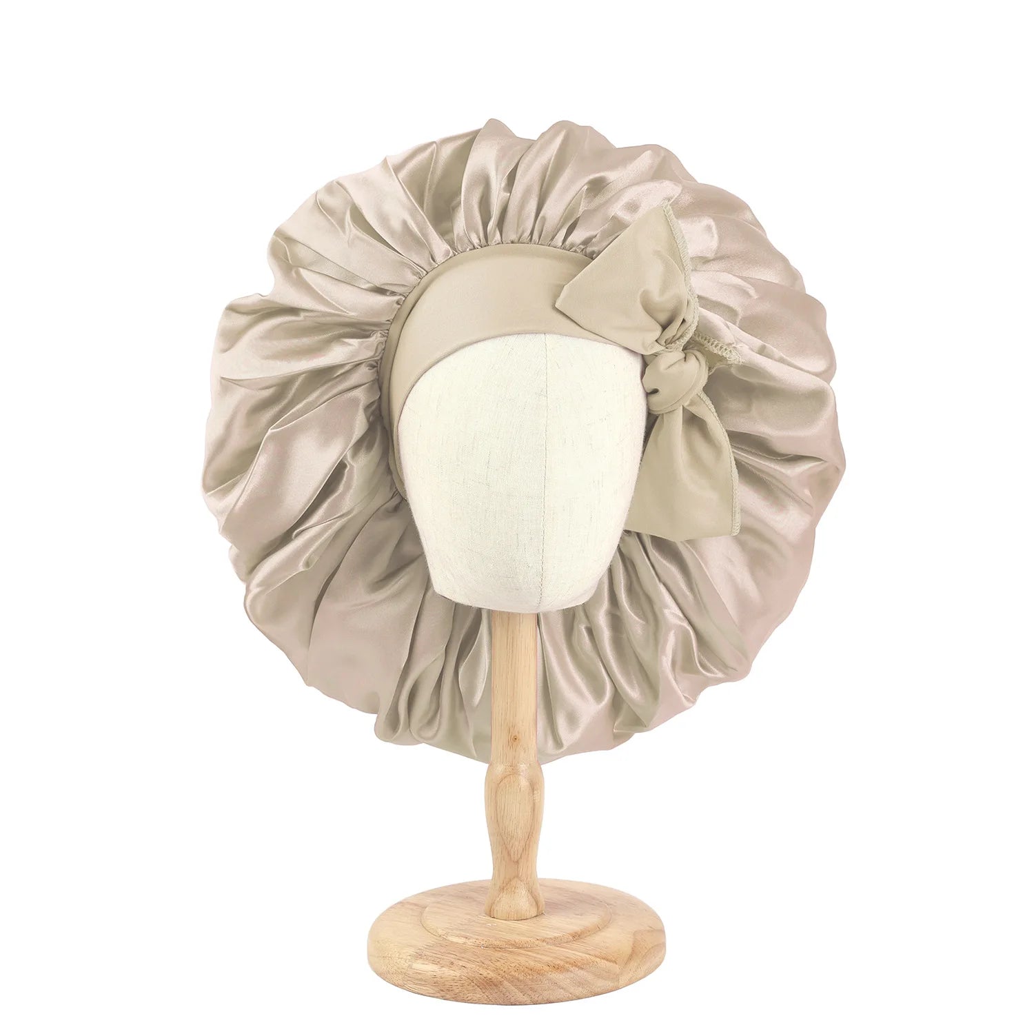 New Women Large Satin Bonnet Silky Night Sleeping Cap with Stretchy Tie Band Shower Cap Curly Braid Hair Head Cover Turban
