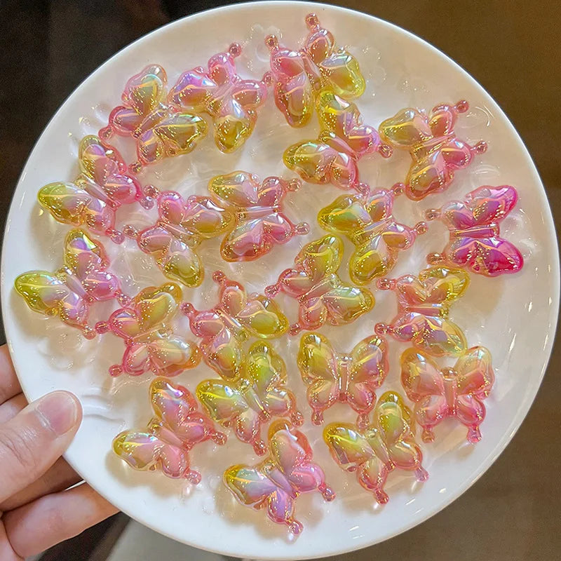 DIY accessories color gradient phoenix tail butterfly cartoon hair accessories butterfly UV plated acrylic material loose beads