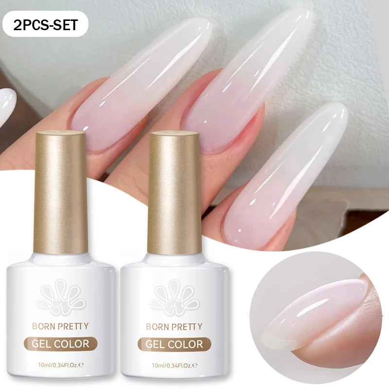 BORN PRETTY 10ml Esmalte de Uñas de Gel Blanco Leche Traslúcido Semipermanente Soak Off UV LED Barniz para Uñas Manicura Nail Art