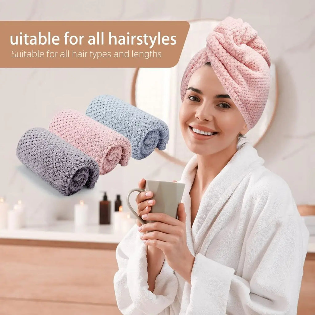 Toalla de Pelo de Color Liso Gorro Texturizado para Cabello Seco 25 x 65 cm Envoltura de Toalla Absorbente para Cabello con Botón para Mujeres