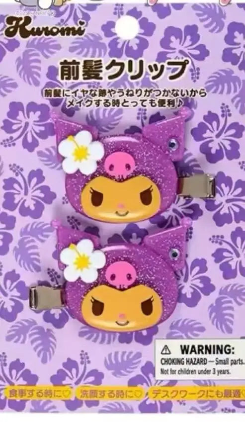Fashion Sanrio Summer Hawaiian Black Leather Kitty Hair Clip Cute Girly Hello Kitty Side Hair Card Clip Jewelry