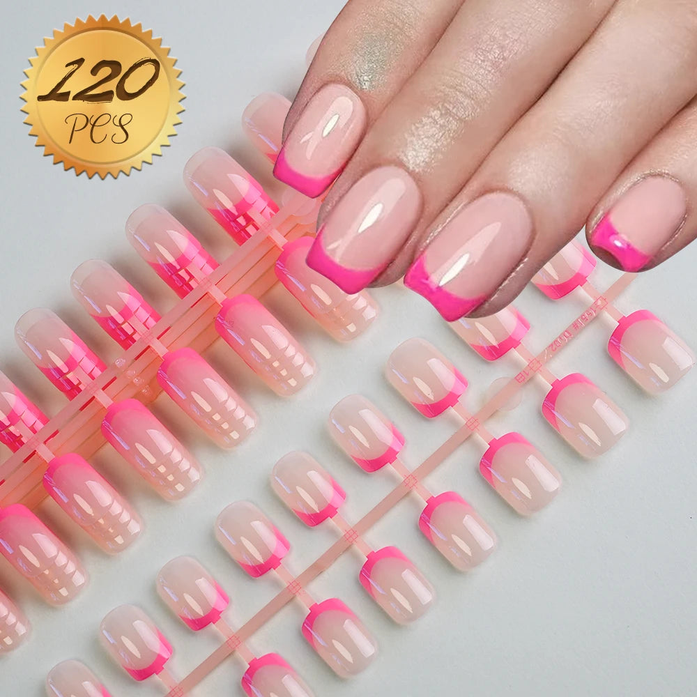 100Pcs Light Pink Press on Nails Short Medium Square Wearable Fake Nails Tips 10 Sizes Full Cover False Nails Finger Decoration