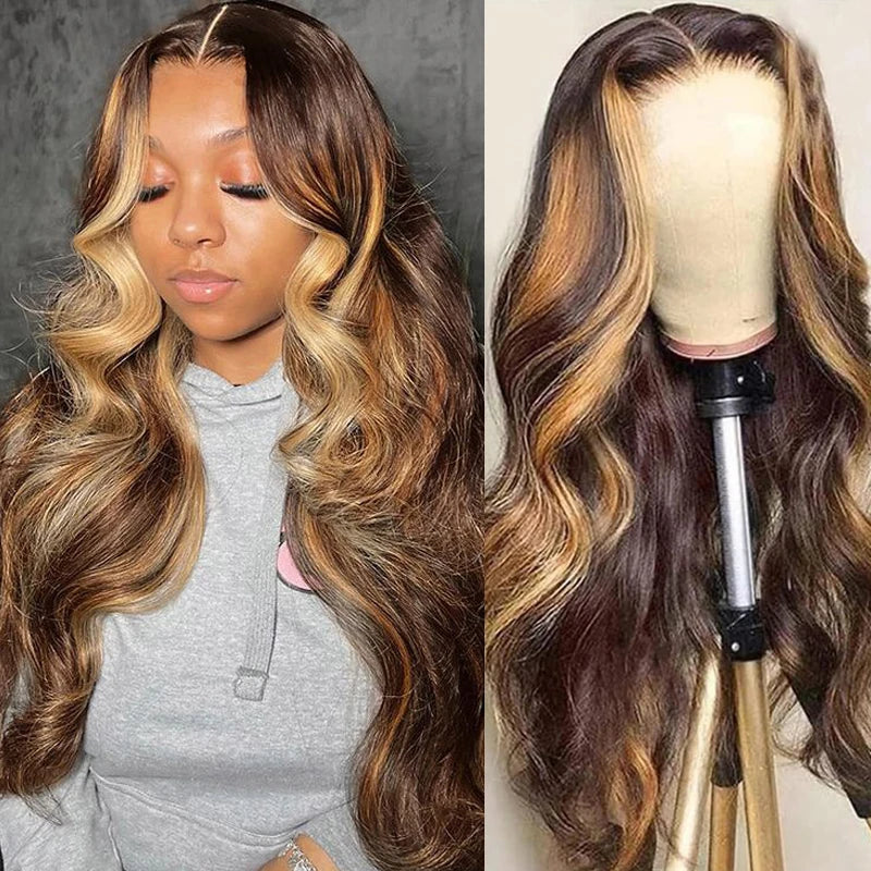 34inch Body Wave Highlight Wig Human Hair Honey Blonde
