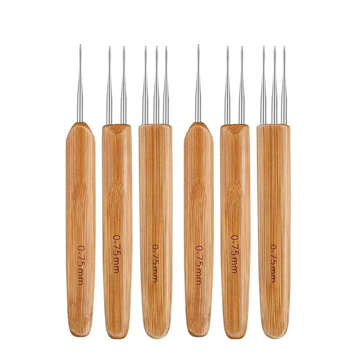 3/6Pcs 0.5mm/0.75mm Loc Crochet Hook Wood Crochet Needles Hair Dreadlocks Tool for Braid Craft