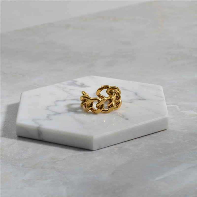 Peri'sBox Gold Silver Color Chunky Chain Rings Link Twisted Geometric Rings for Women Vintage Open Rings Adjustable Trendy