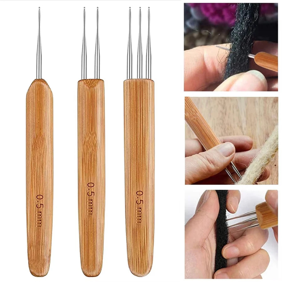 3/6Pcs 0.5mm/0.75mm Loc Crochet Hook Wood Crochet Needles Hair Dreadlocks Tool for Braid Craft