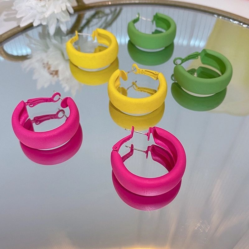 925 Silver Stud Earrings Geometric Earrings Macaron Color Summer Color Earrings  New Candy Color C Type Earrings Women