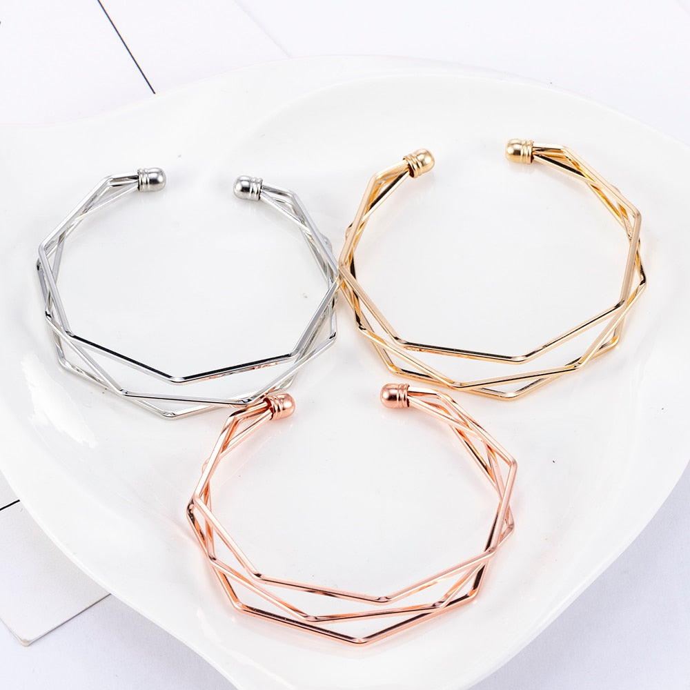 2020 NEW Gold Metal Alloy Arrow Link Chain Twist Bangle New Three Layer Romantic Open Cuff Bangles/Bracelet Set For Women