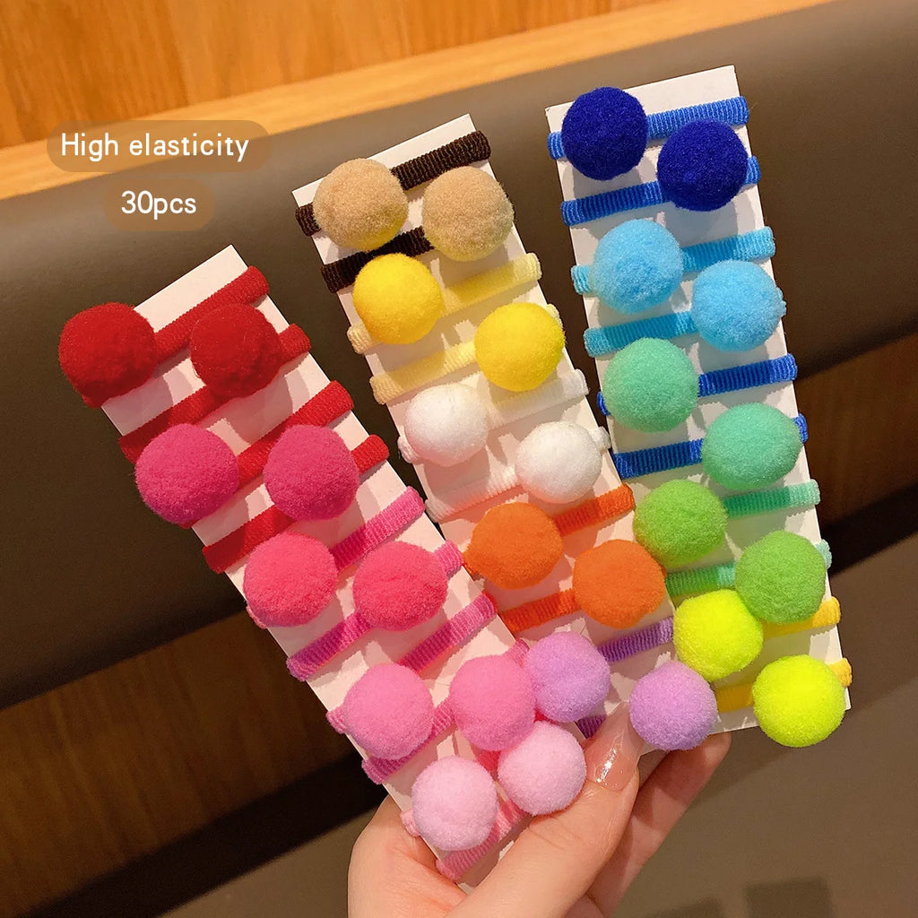 30 colorful random ball hairbands, hair balls, and rubber bands suitable for daily use as hair accessories