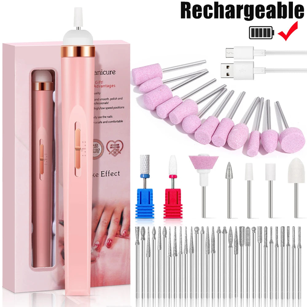 Electric Nail Drill Machine Portable Electric Nail File Rechargeable 20000RPM Nail Drill Pedicure Polishing Tools for Home