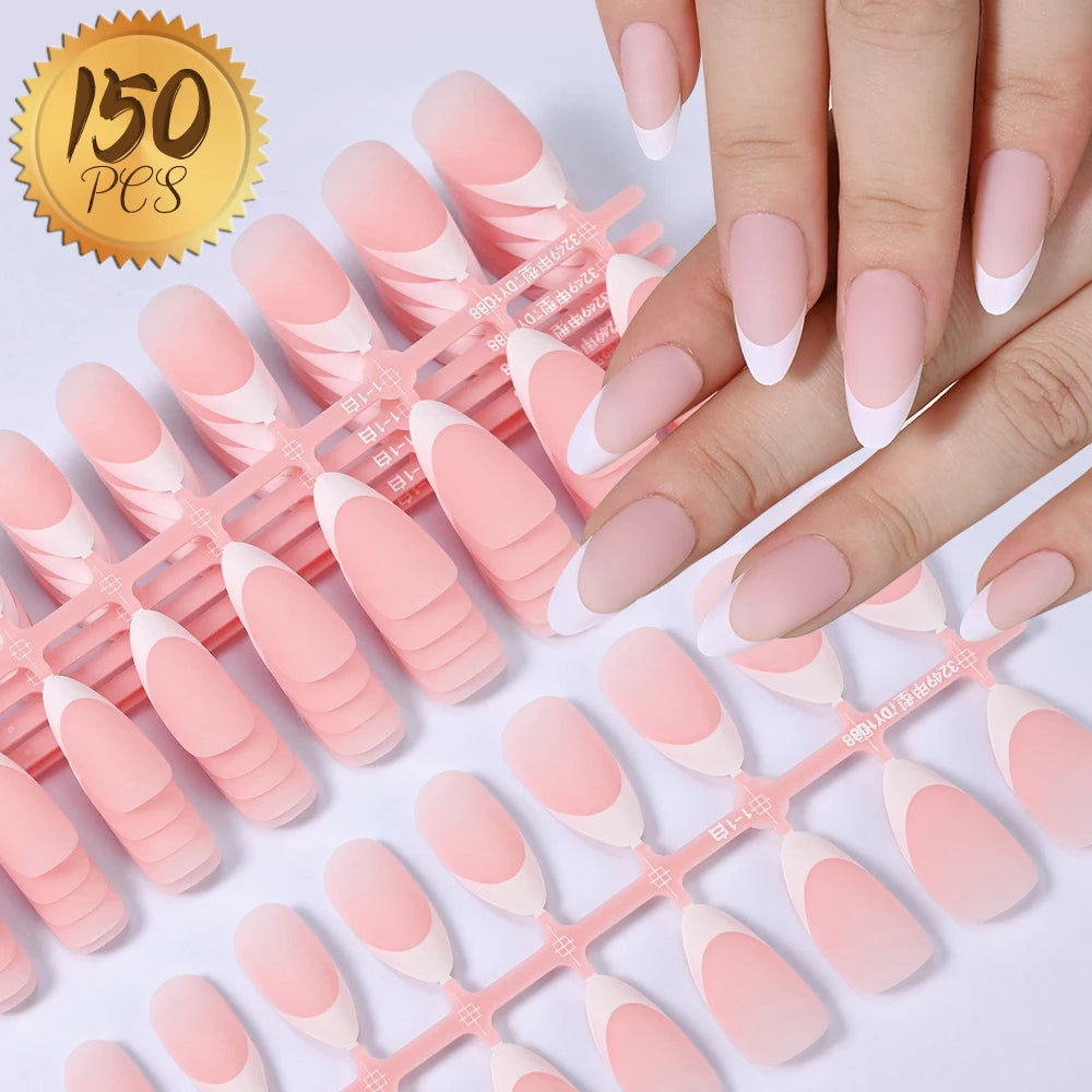 100Pcs Light Pink Press on Nails Short Medium Square Wearable Fake Nails Tips 10 Sizes Full Cover False Nails Finger Decoration