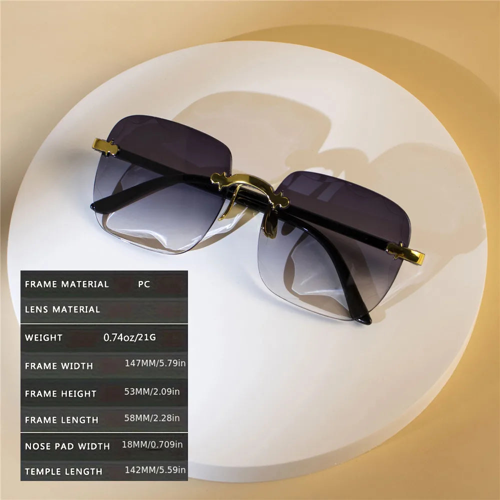 4PCS Square Rimless Sunglasses Women Luxury Brand Designer Summer Red Glasses Fashion Sun glasses For Men Shades Oculos
