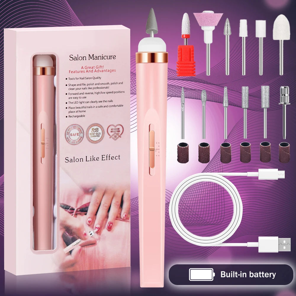 Electric Nail Drill Machine Portable Electric Nail File Rechargeable 20000RPM Nail Drill Pedicure Polishing Tools for Home