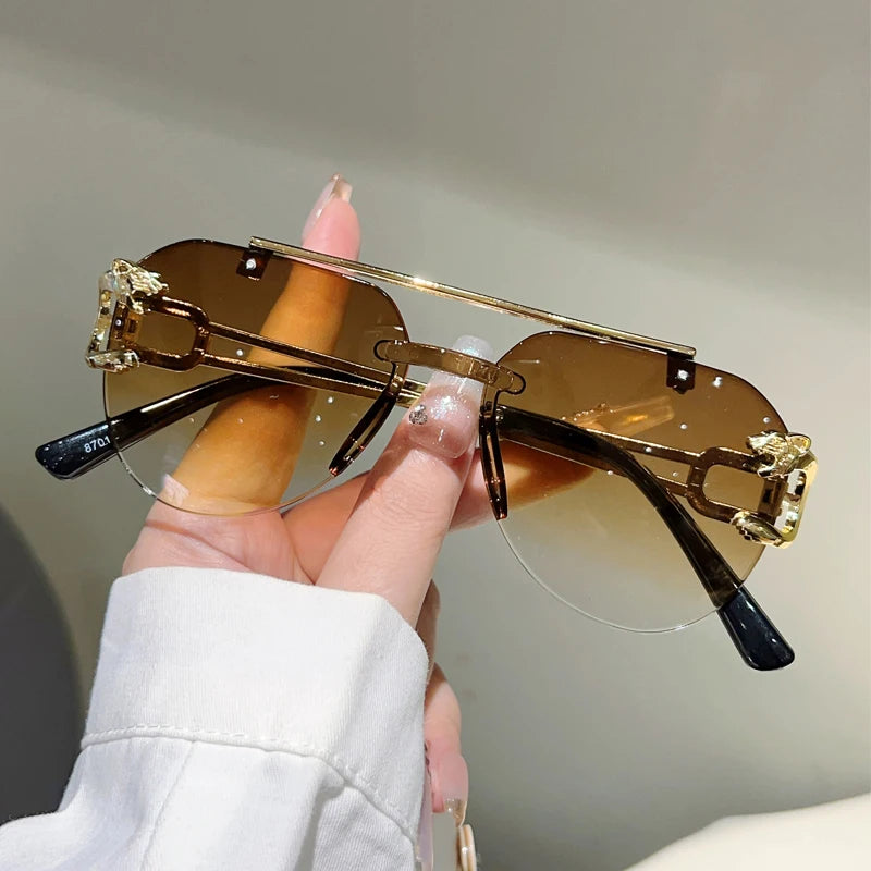 KAMMPT Rimless Pilot Sunglasses Men Fashion Vintage Gradient Casual Shades Women Trendy Brand Design Outdoor Decor Sun Glasses