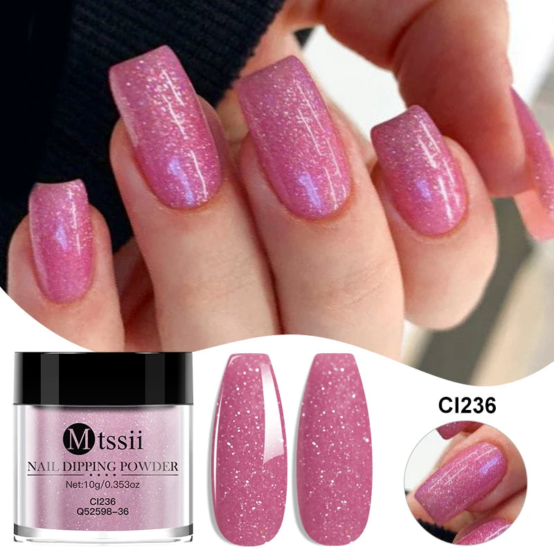 MTSSII 10g Polvo para inmersión de uñas Secado natural Sin curado con lámpara Arte de uñas DIY Decoración Pigmento Polvo Brillo Manicura de larga duración Salón