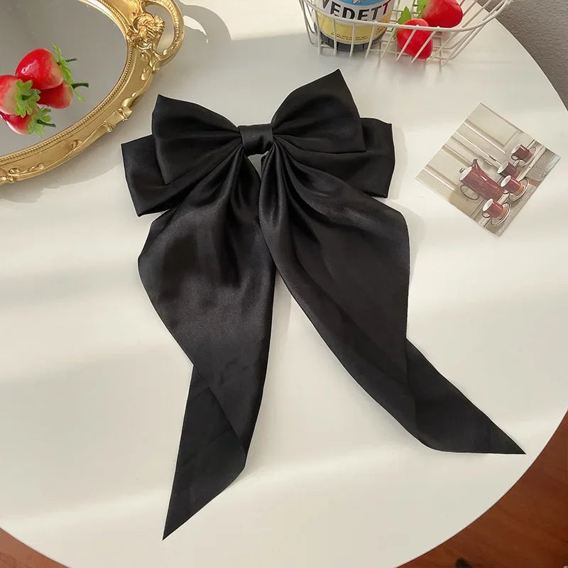 Solid Color Satin Ribbon Big Bows Hairpin Spring Clips Hair Accessories for Women Girls Trendy Korean Summer Headwear 2024