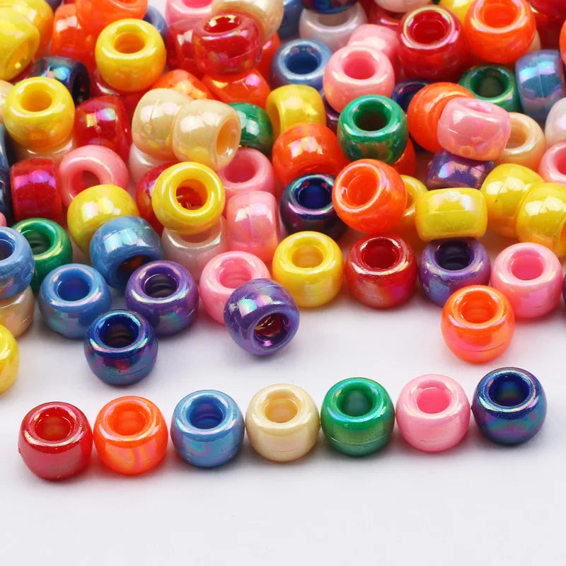 100pcs 6*9mm Round Dreadlock Acrylic Beads Big Hole Spacer Hair Beads for Jewelry Making DIY Bracelet Necklace Craft Needlework
