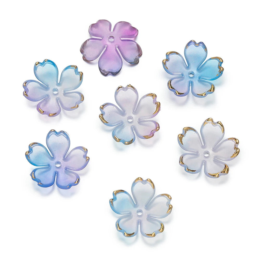 50pcs Cherry Blossoms Acrylic Beads Golden Brushed Patter Petals Charm Connector DIY Earrings Hair Jewelry Making Acessories