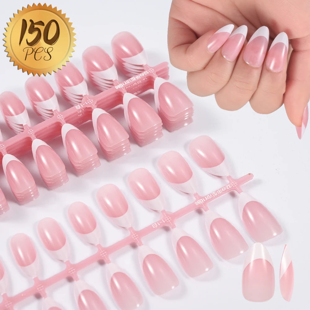 100Pcs Light Pink Press on Nails Short Medium Square Wearable Fake Nails Tips 10 Sizes Full Cover False Nails Finger Decoration
