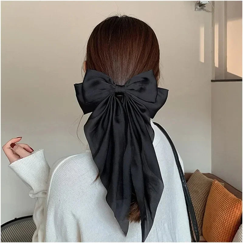 Solid Color Satin Ribbon Big Bows Hairpin Spring Clips Hair Accessories for Women Girls Trendy Korean Summer Headwear 2024