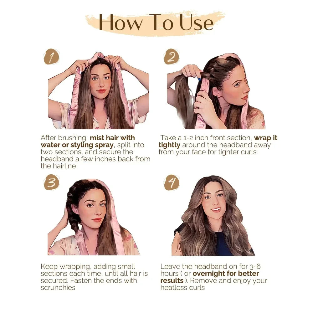 Rulos sin calor para el pelo, diadema rizadora sin calor, rulo suave de satén, rizadores para dormir, gorro de noche, herramientas de peinado