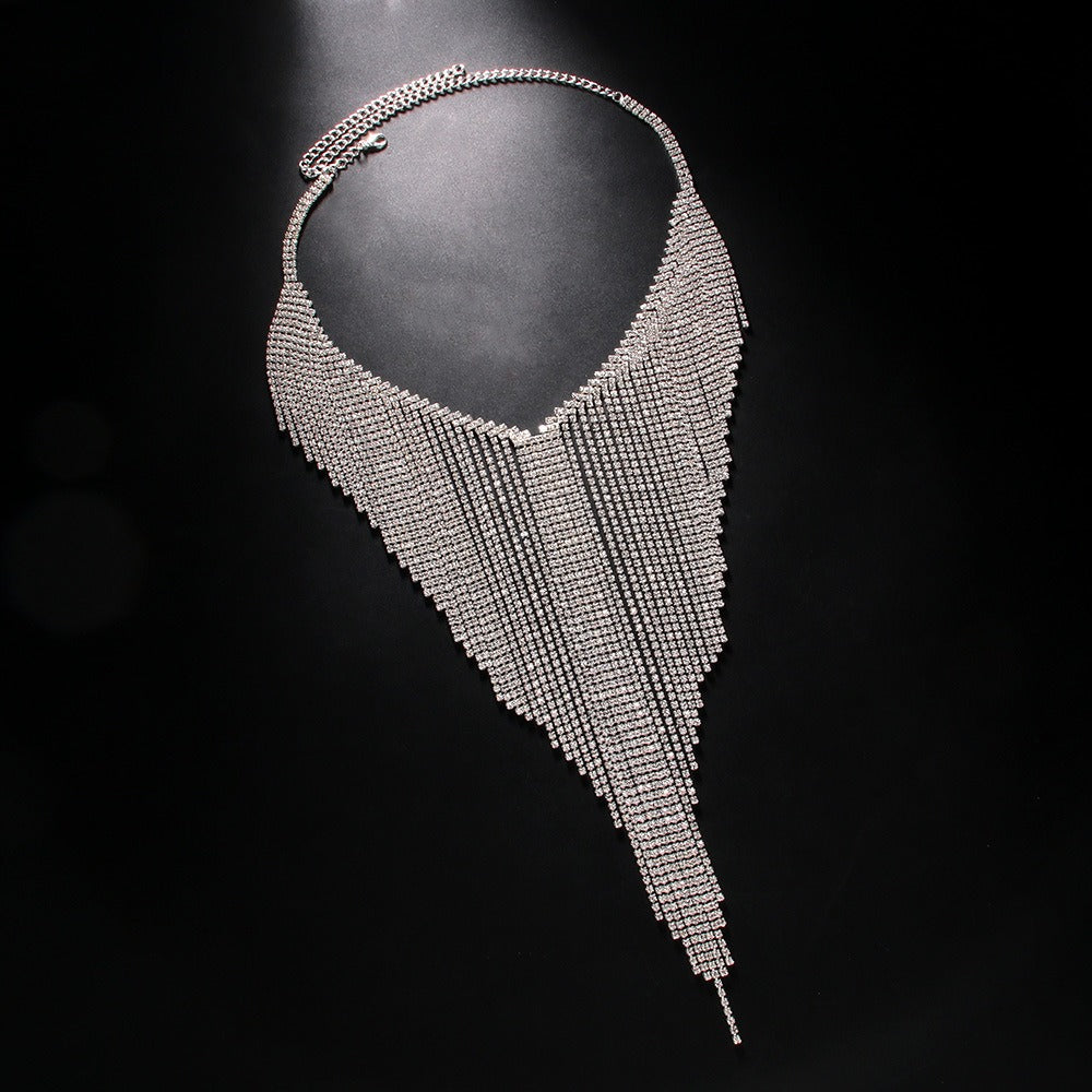 Rhinestone tassel full diamond necklace exaggerated personality street style party super flash necklace women's accessories