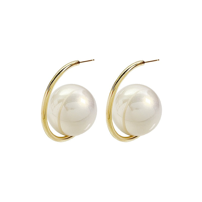 XIALUOKE Korean Fashion Design Large Round Imitation Pearl Earrings For Women Hoop Earring Elegant Daily Jewelry Pendant Gift