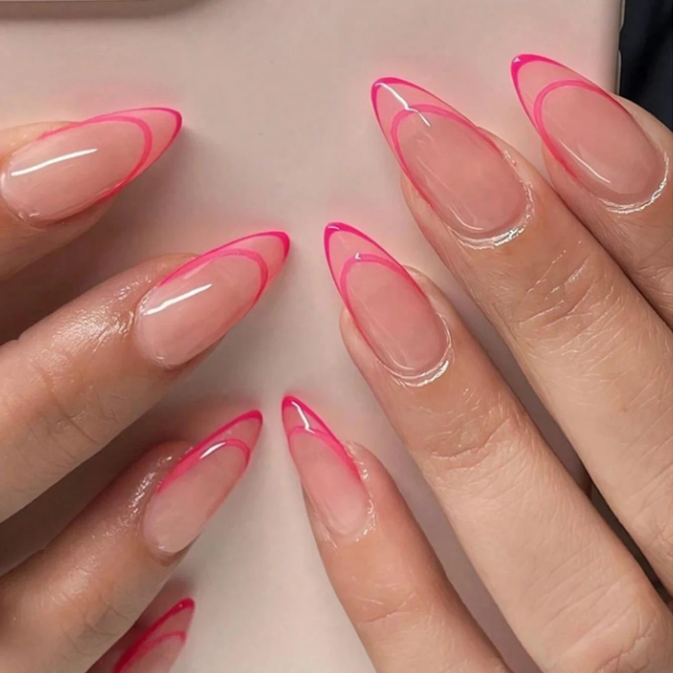 24pcs Long Almond Fake Nails White French Press on Nails Simple Full Cover Detachable Nail Tips
