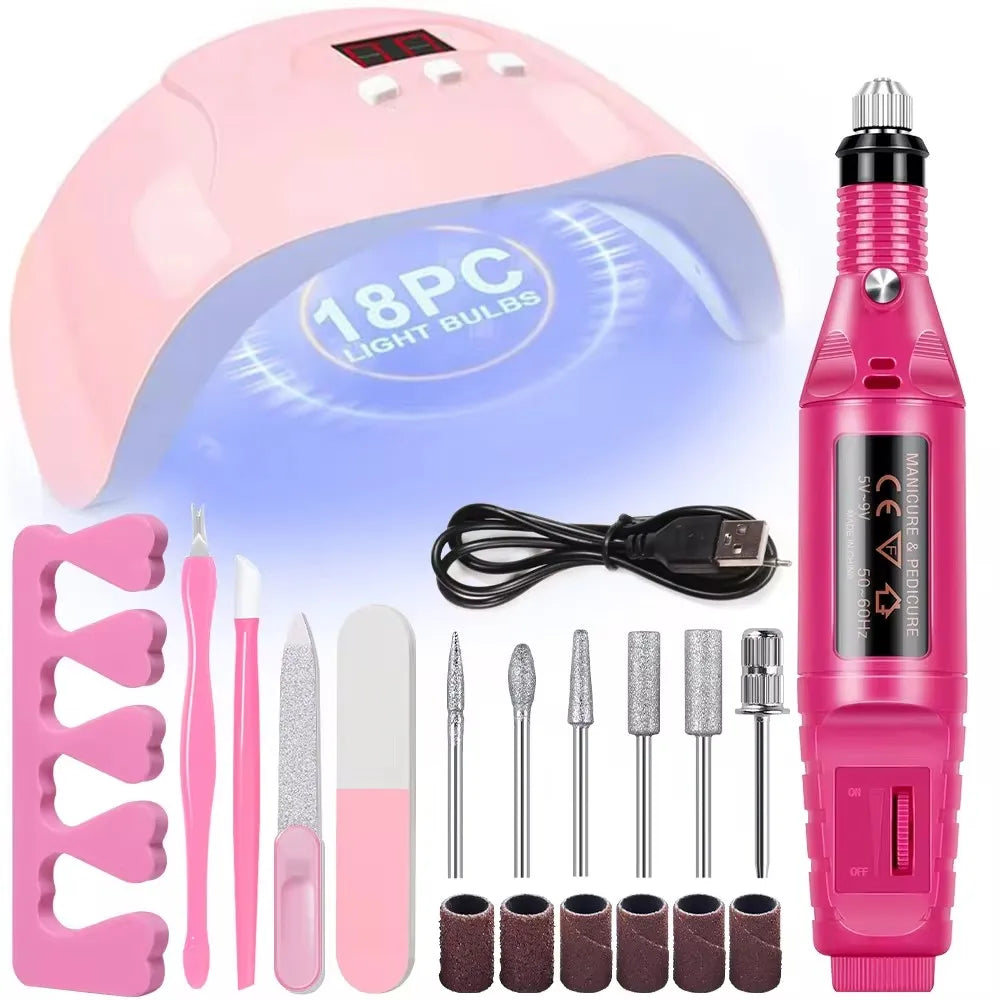Manicure UV LED Lamp Kit Set UV Lamp and 20000RPM Nail Drill Machine Kit and Remove Dead Skin Manicure Tools Set