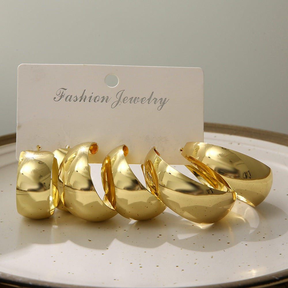 Vintage Big Circle Hoop Earring Set for Women Girl