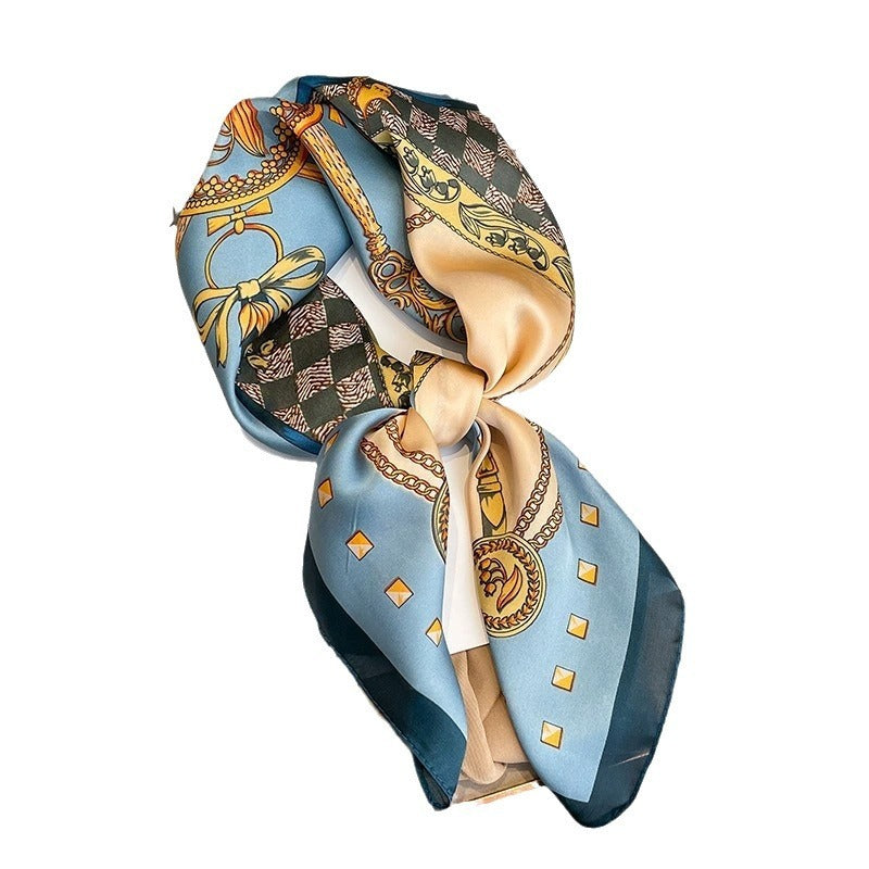 Pañuelo cuadrado pequeño, estampado de cadena, pañuelo de seda versátil, pañuelo de temperamento moderno para mujer, pañuelo para el cuello