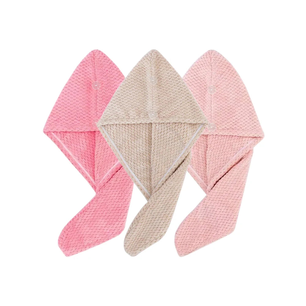 Toalla de Pelo de Color Liso Gorro Texturizado para Cabello Seco 25 x 65 cm Envoltura de Toalla Absorbente para Cabello con Botón para Mujeres