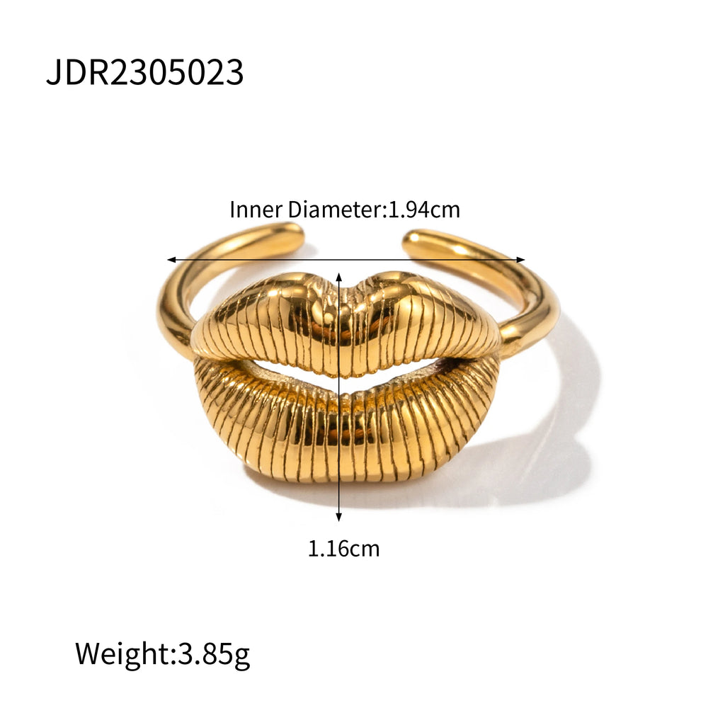 Anillos de dedo de acero inoxidable con diseño de labios de moda, chapados en oro, joyería occidental, regalo para mujer