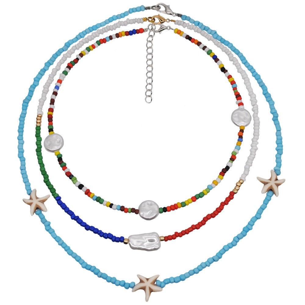 HangZhi New Bohemian Colorful Beads Weaving Handmade Baroque Simulated Pearl Necklace Clavicle Chain Choker Jewelry