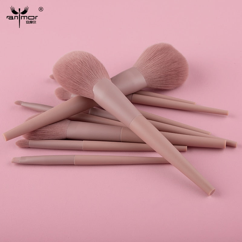 Anmor Set de brochas de maquillaje de 11/8 piezas Pelo sintético Brocha de maquillaje profesional para sombra de ojos, base, polvo, delineador de ojos y pestañas