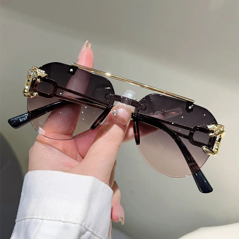KAMMPT Rimless Pilot Sunglasses Men Fashion Vintage Gradient Casual Shades Women Trendy Brand Design Outdoor Decor Sun Glasses