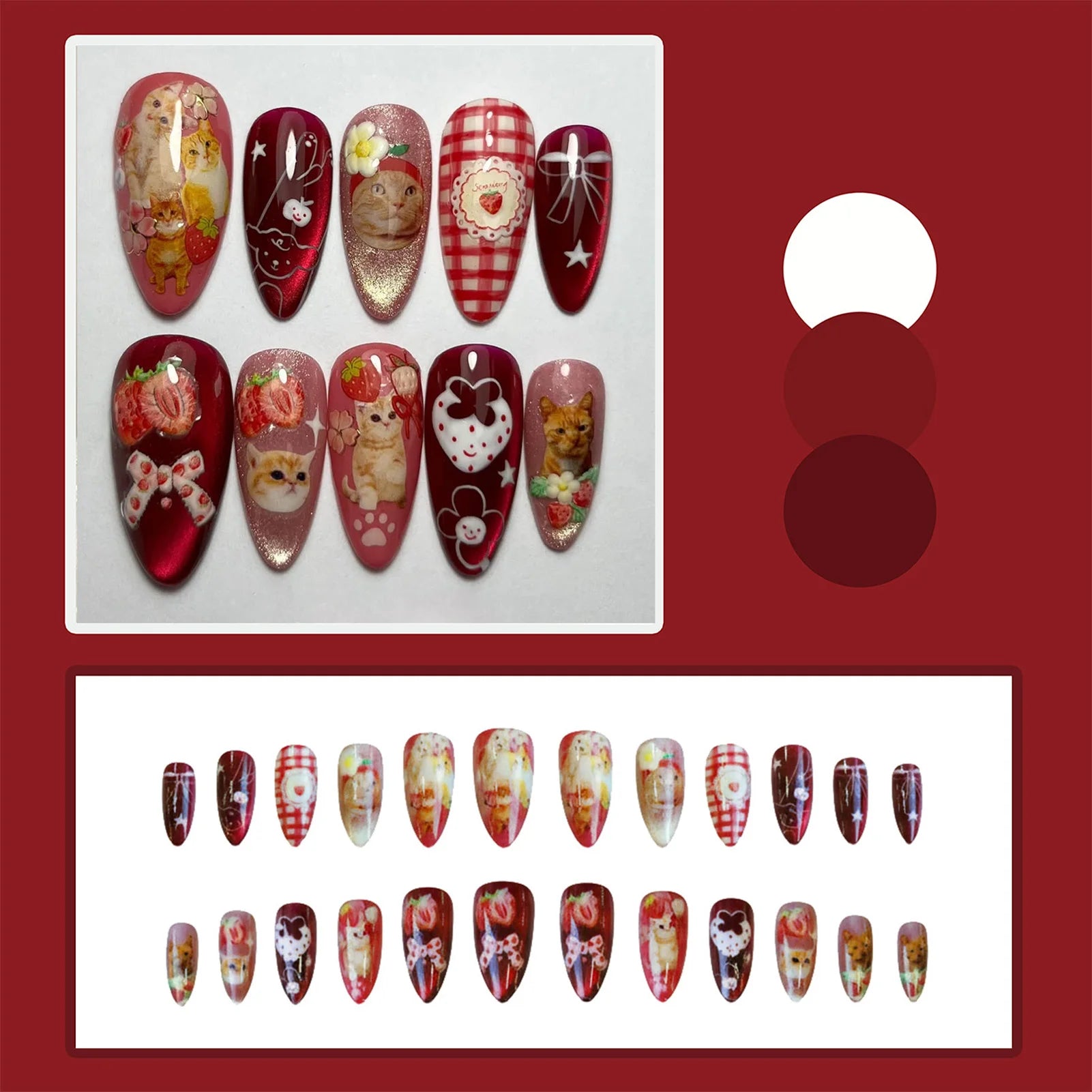 24pcs Star Moon Style Fake Nails White Swan Bowknots Flower Pattern Printed Press On Nails Gradient Black Almond Y2k False Nail
