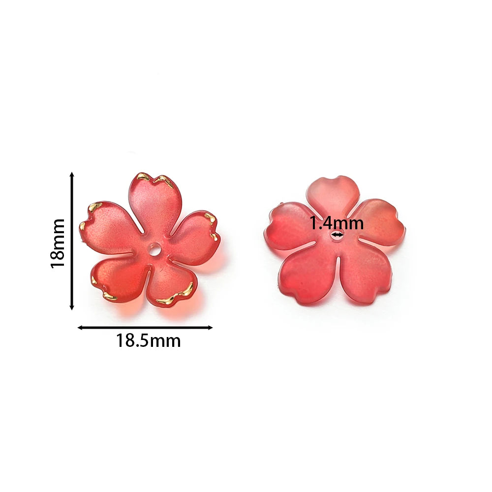50pcs Cherry Blossoms Acrylic Beads Golden Brushed Patter Petals Charm Connector DIY Earrings Hair Jewelry Making Acessories