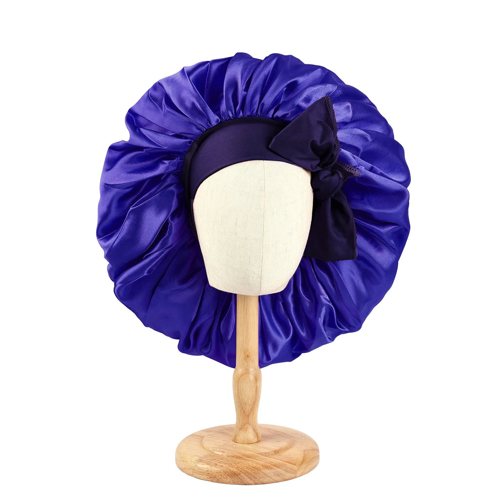 New Women Large Satin Bonnet Silky Night Sleeping Cap with Stretchy Tie Band Shower Cap Curly Braid Hair Head Cover Turban