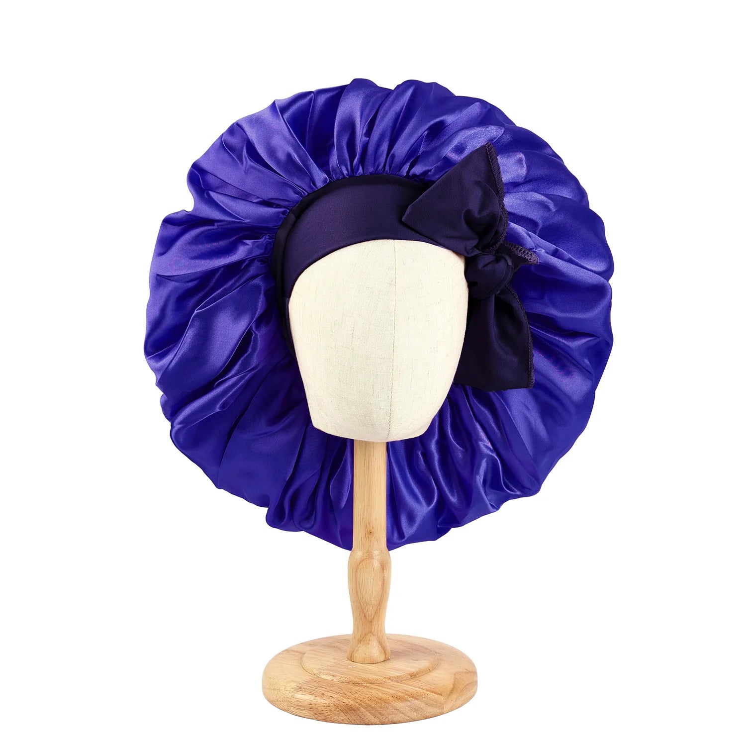 New Women Large Satin Bonnet Silky Night Sleeping Cap with Stretchy Tie Band Shower Cap Curly Braid Hair Head Cover Turban