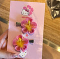 Kawaii Sanrio Hello Kitty Flower Hair Clips Set Pink Hibiscus Hair Pins Sweet Summer Hair Accessories for Women Girls