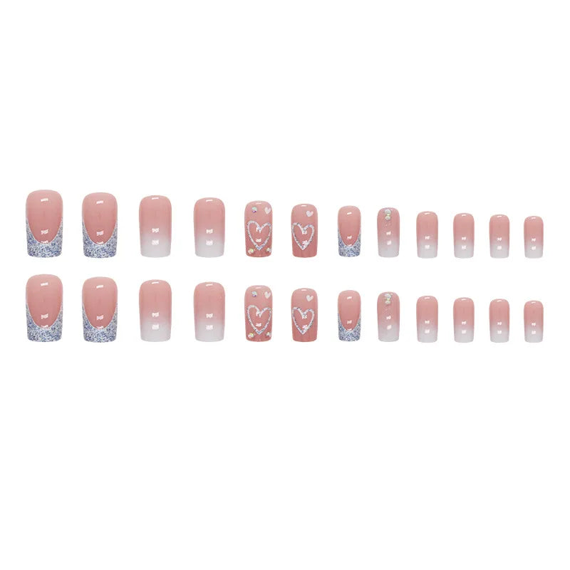 24 pieces of gentle nude long press-on nails (square shape), paired with 1 piece of jelly glue and 1 nail file