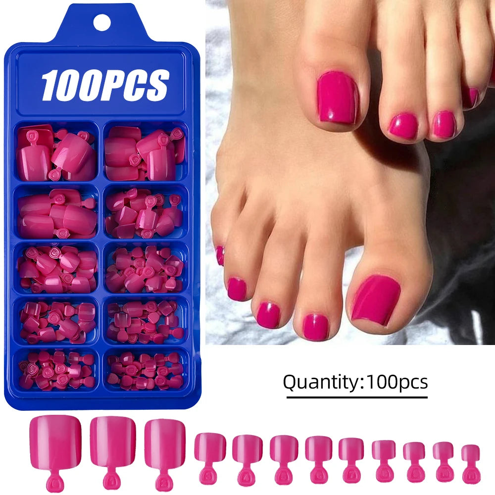 100Pcs Light Pink Press on Nails Short Medium Square Wearable Fake Nails Tips 10 Sizes Full Cover False Nails Finger Decoration