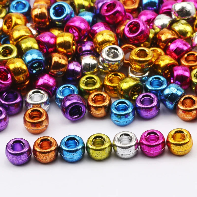 100pcs 6*9mm Round Dreadlock Acrylic Beads Big Hole Spacer Hair Beads for Jewelry Making DIY Bracelet Necklace Craft Needlework