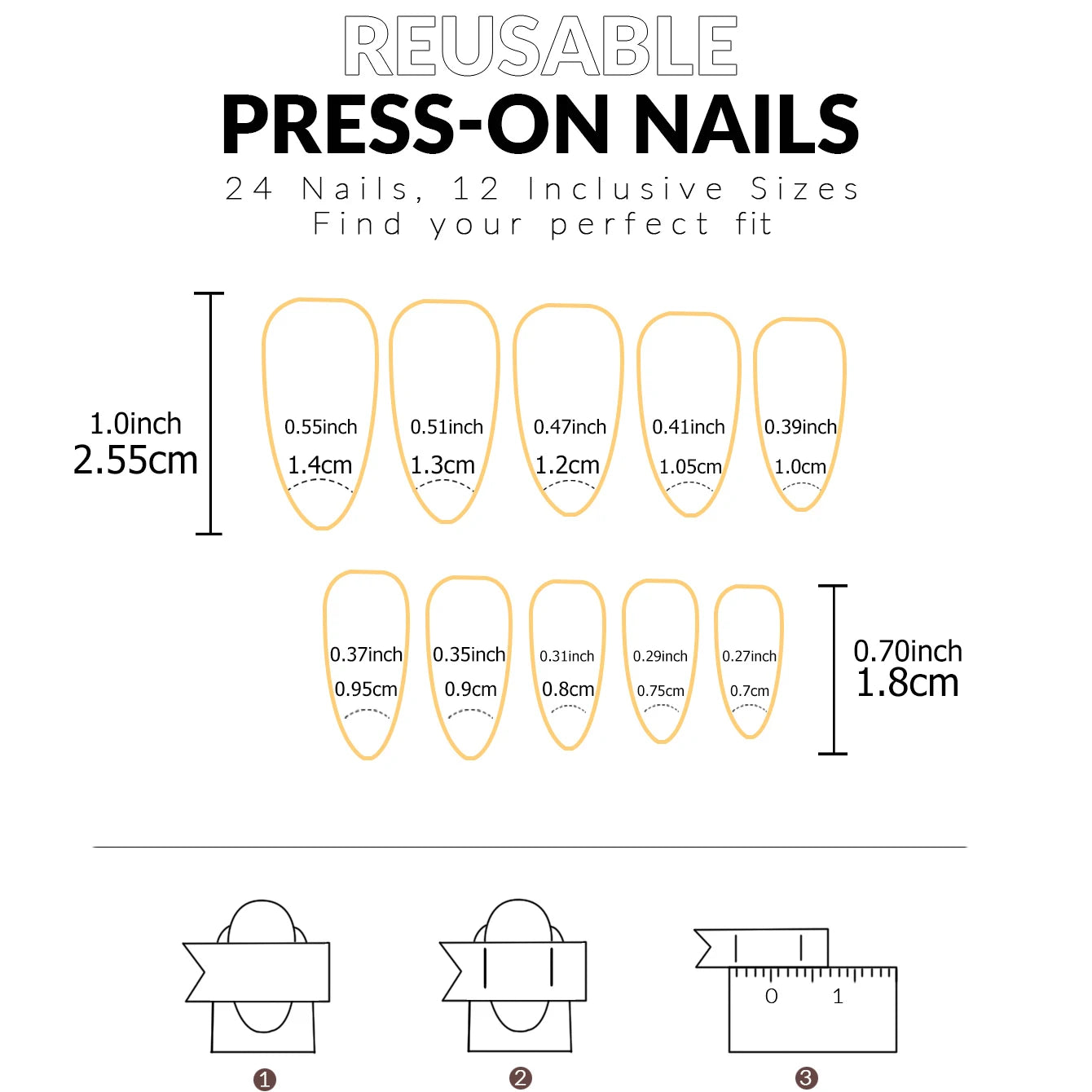 24pcs Long Almond Fake Nails White French Press on Nails Simple Full Cover Detachable Nail Tips