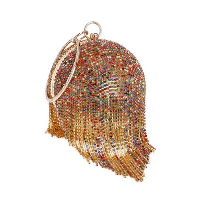 Ball Diamond Tassel Women Party Metal Crystal Clutches Evening  Wedding Bag Bridal Shoulder Handbag Wristlets Clutch
