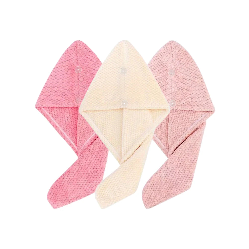 Toalla de Pelo de Color Liso Gorro Texturizado para Cabello Seco 25 x 65 cm Envoltura de Toalla Absorbente para Cabello con Botón para Mujeres
